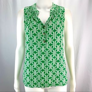 Escapada Sz M Green White Knotwork Top Blouse